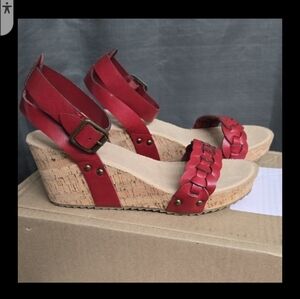 Journee Collection Red and Tan Braided Sandals